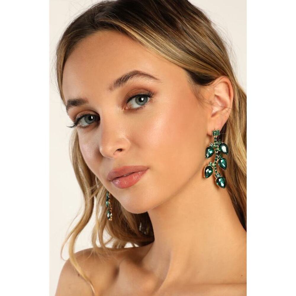 Lulus Regal Impression Green And Gold Leaf Statement Earrings